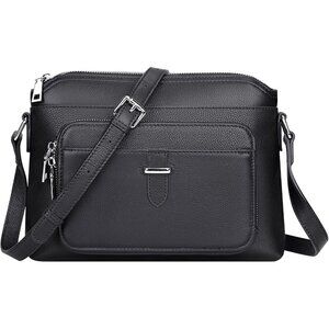 Genuine Leather Crossbody Black Bag for Women Small Handbag with Card Slots